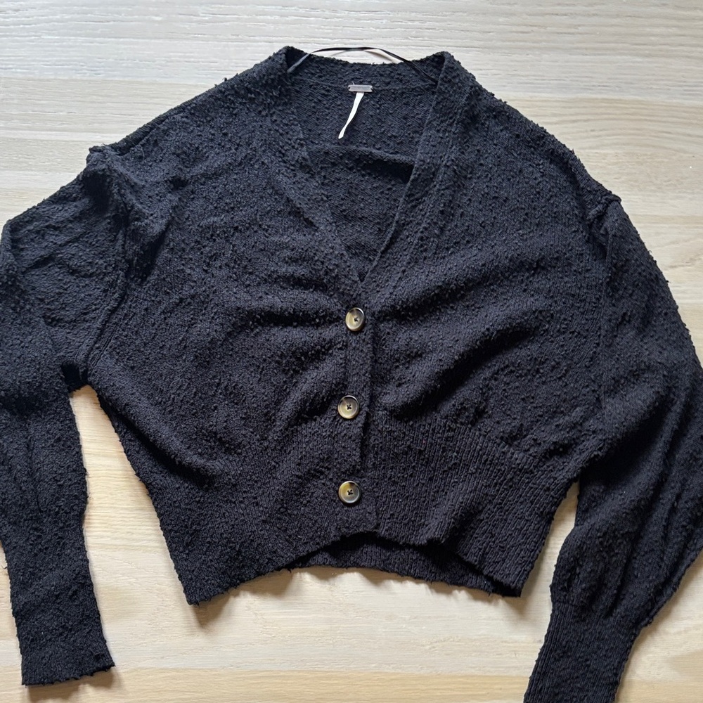 Free People Black Textured Cardigan